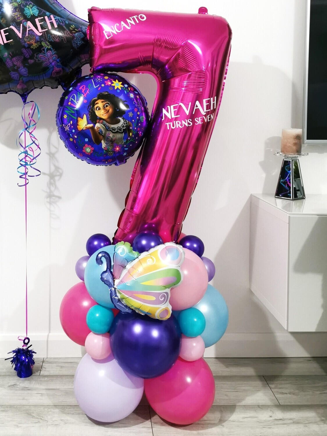 Disney Encanto Balloon Stack with Personalised Pink Number