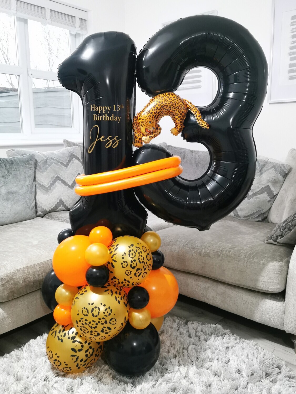 Leopard Print Balloon Stack with Personalised Black Number