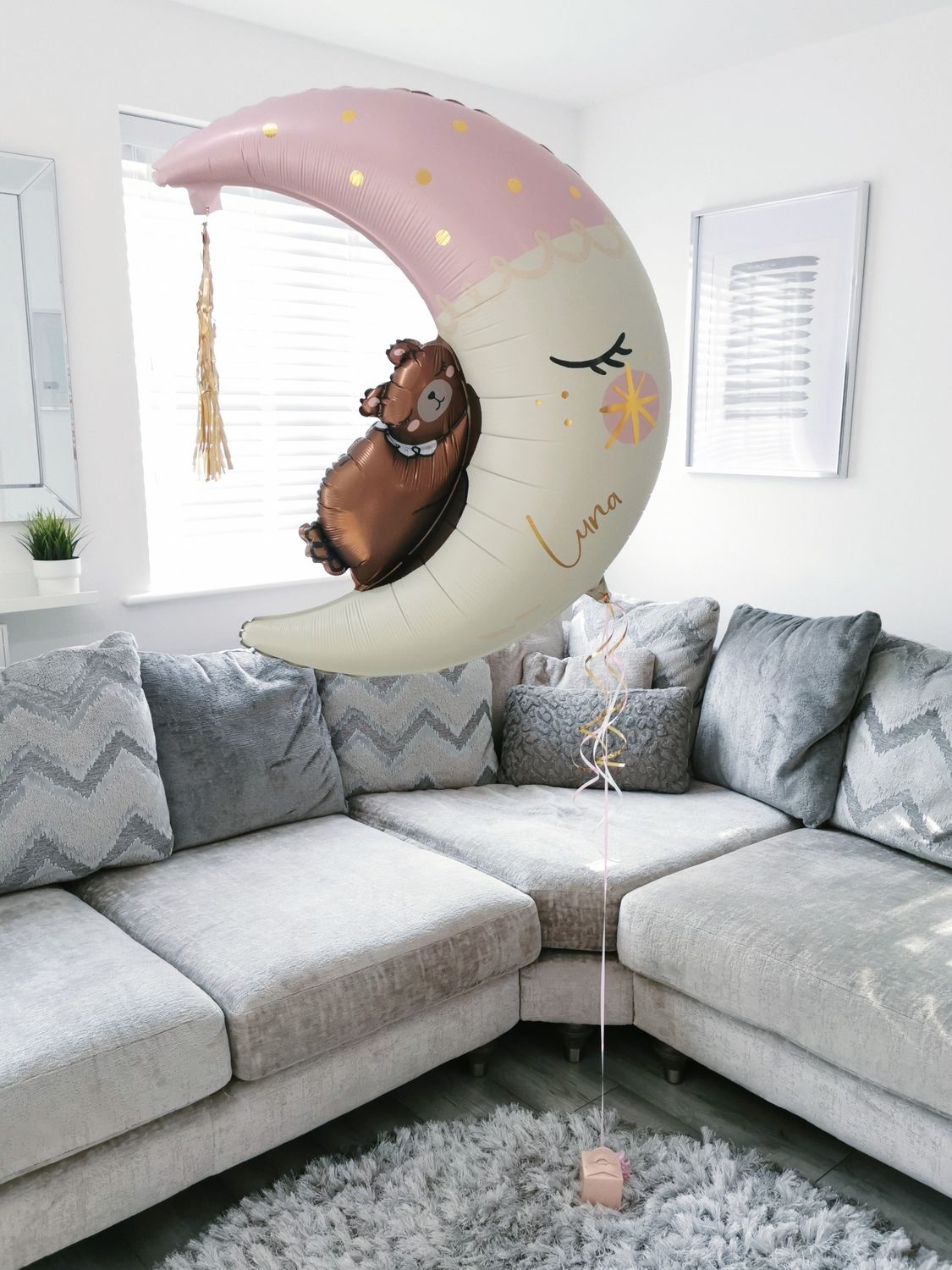 Giant Sleepy Teddy Bear &amp; Moon Helium Balloon – Inflated Delivery in Tyldesley &amp; Manchester