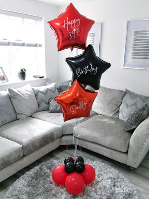 Red &amp; Black Personalised Triple Foil Balloon Cluster