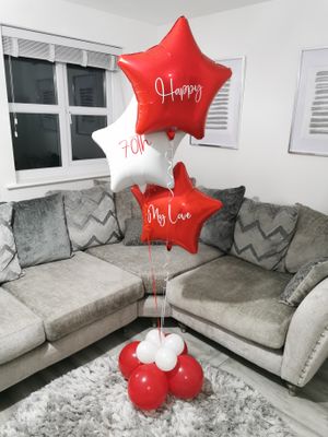 Red &amp; White Personalised Triple Foil Balloon Cluster