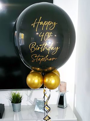 Black &amp; Gold Personalised Orbz Balloon