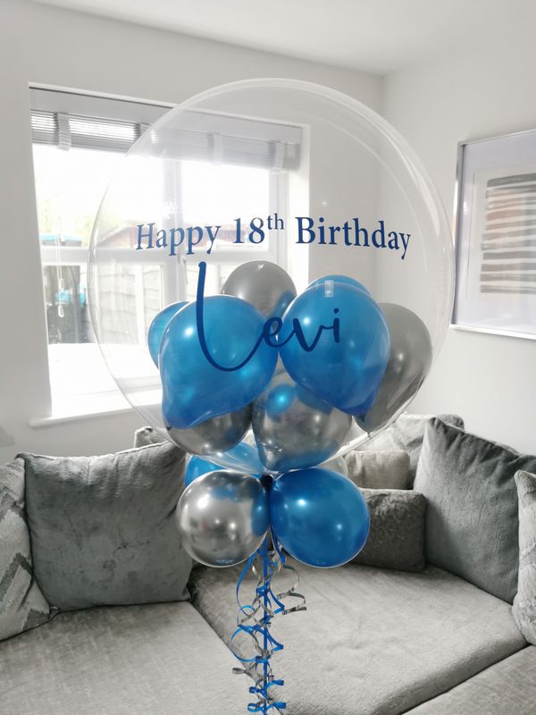 Chrome Silver And Metallic Blue Bubble Balloon
