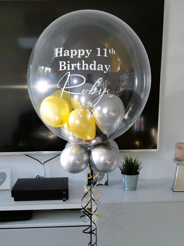 Metallic Gold, Black And Silver Bubble Balloon