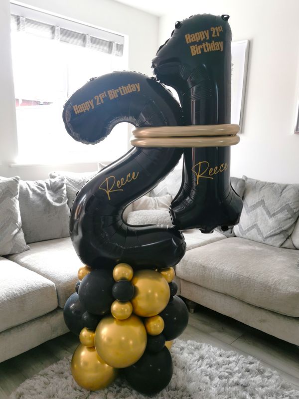 Black And Gold Twist Double Digit Balloon Stack
