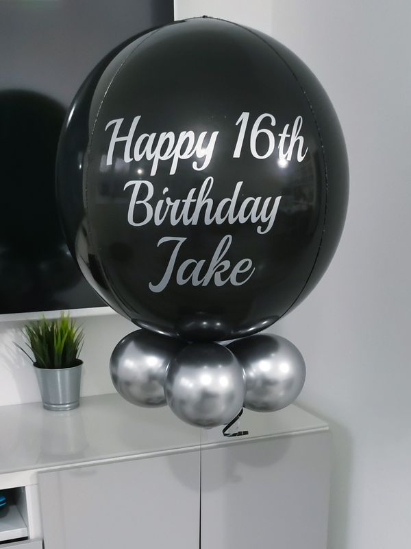 Black &amp; Silver Personalised Orbz Balloon