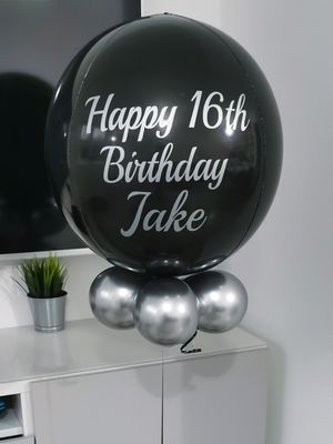 Black &amp; Silver Personalised Orbz Balloon