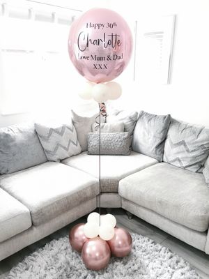 Rose Gold &amp; Satin White Personalised Orbz Balloon