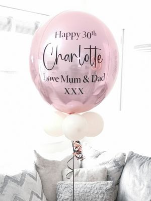 Rose Gold &amp; Satin White Personalised Orbz Balloon