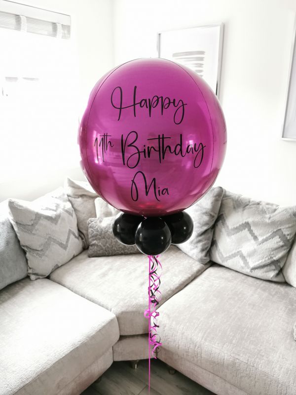 Fuchsia Pink &amp; Black Personalised Orbz Balloon