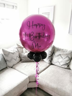 Fuchsia Pink &amp; Black Personalised Orbz Balloon