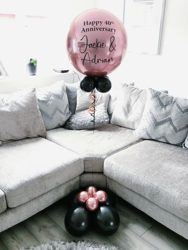 Rose Gold &amp; Black Personalised Orbz Balloon
