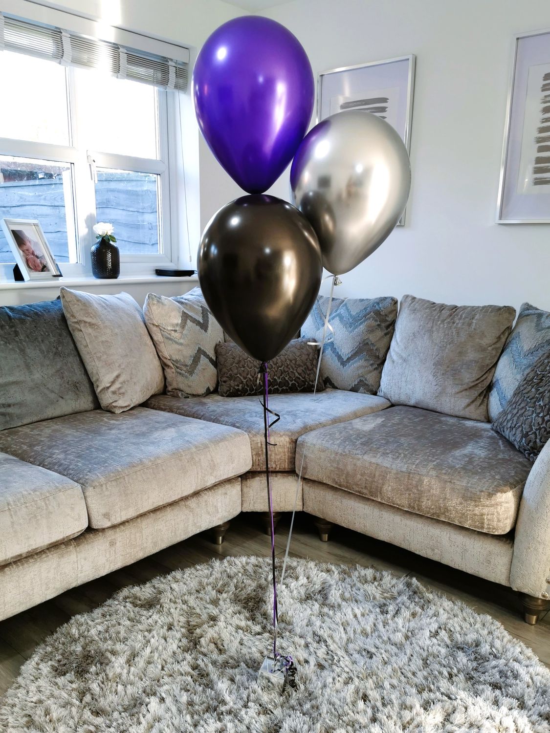 Purple, Silver And Black Latex Balloon Bouquets