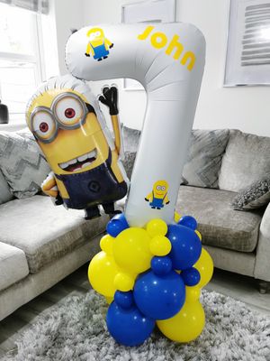 Minions Balloon Stack with Personalised White Number