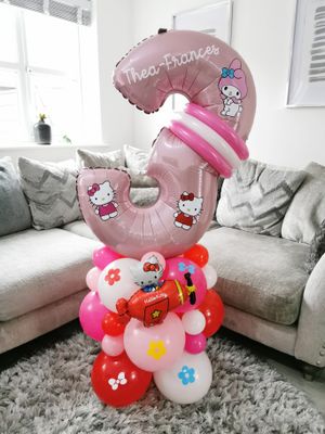 Hello Kitty Balloon Stack with Personalised Pink Number