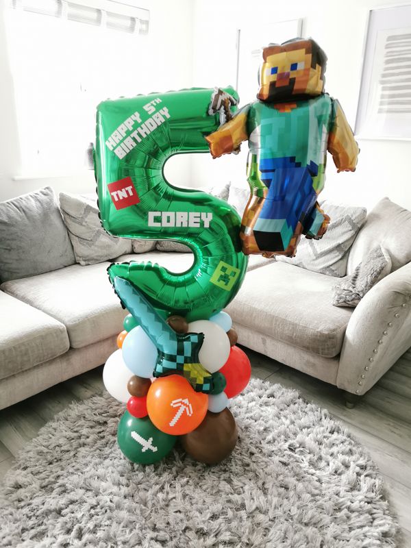Minecraft Balloon Stack with Personalised Green Number