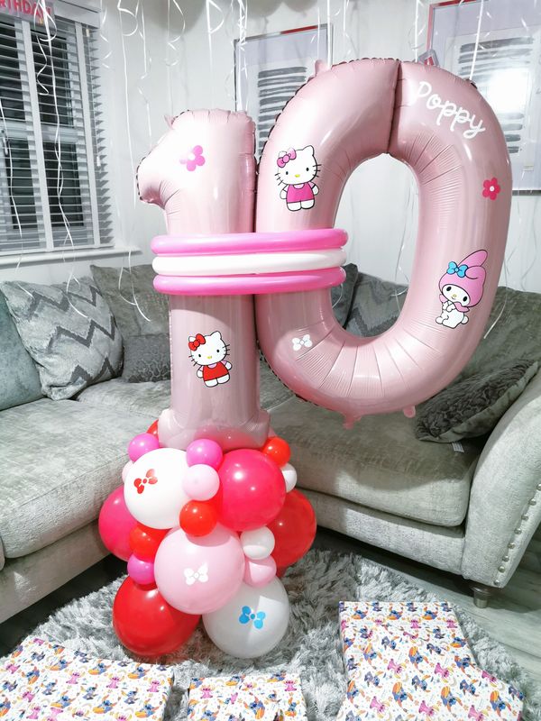 Hello Kitty Balloon Stack with Personalised Pink Number