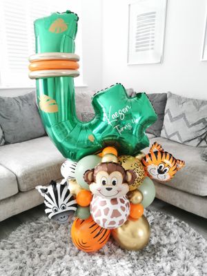 Jungle Balloon Stack with Personalised Green Number