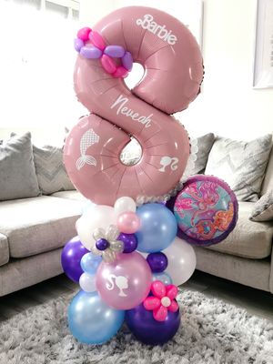 Barbie Mermaid Balloon Stack with Personalised Pink Number