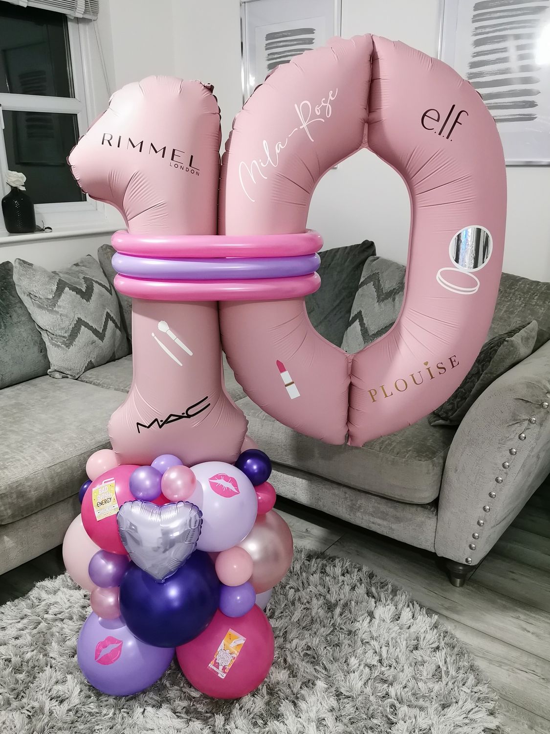 Makeup Balloon Stack with Personalised Pink Number