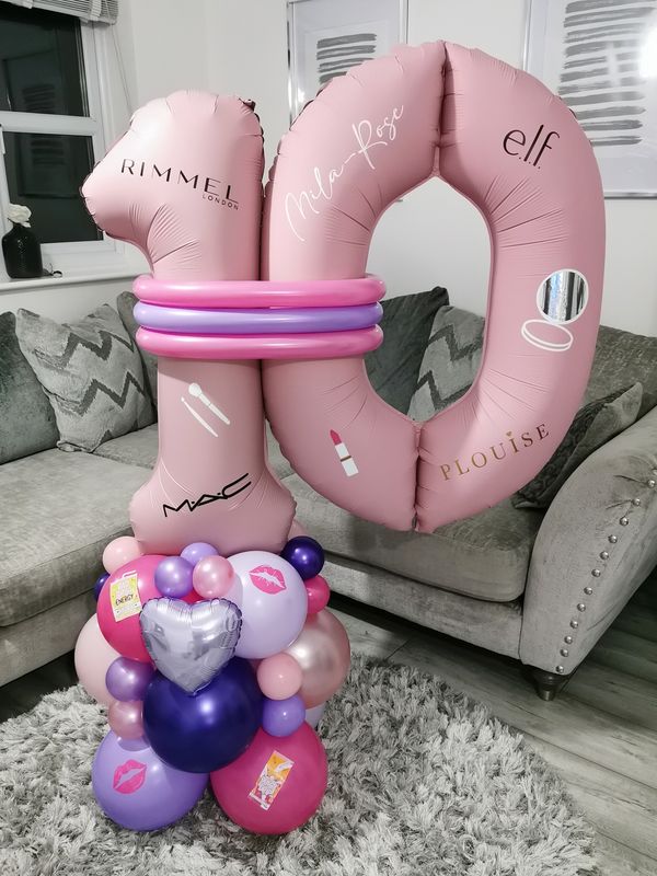 Makeup Balloon Stack with Personalised Pink Number