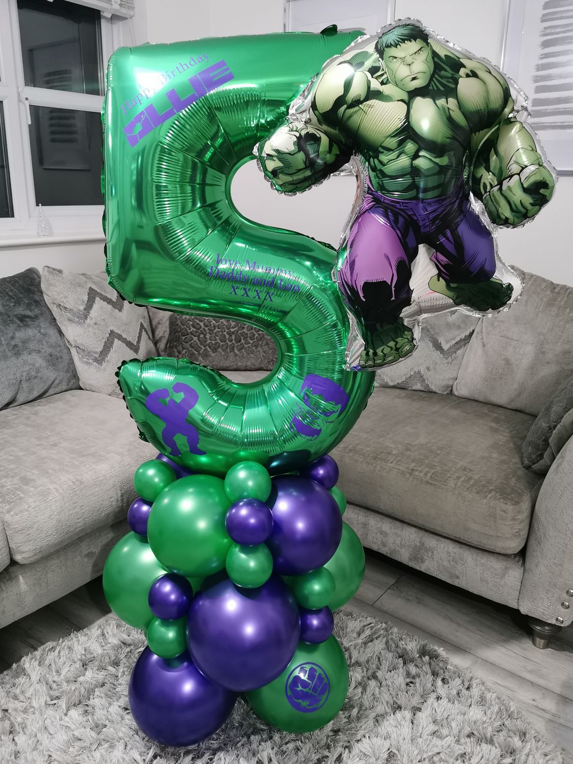 Hulk Smash Balloon Stack with Personalised Green Number