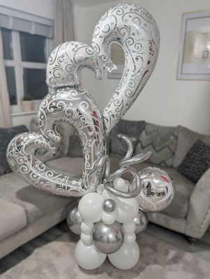 Wedding Anniversary Personalised Balloon Display – Metallic Hearts &amp; Swirls