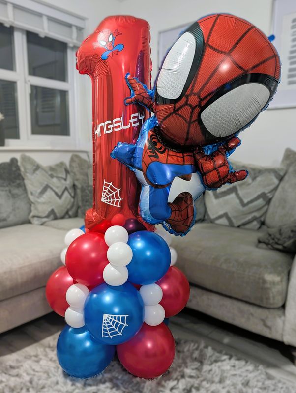 Spidey Balloon Stack With Personalised Red Number