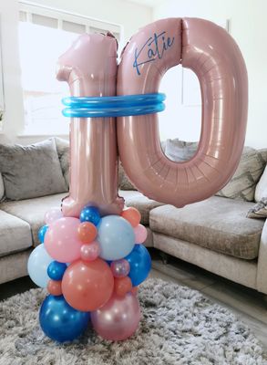 Plain Balloon Stack with Personalised Pink Number