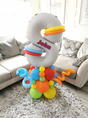 Rainbow Birthday Balloon Stack with Personalised White Number