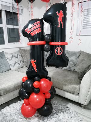 Deadpool Birthday Balloon Stack with Personalised Black Number