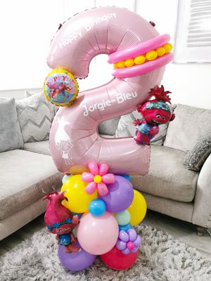 Trolls Poppy Balloon Stack with Personalised Pink Number And Characters