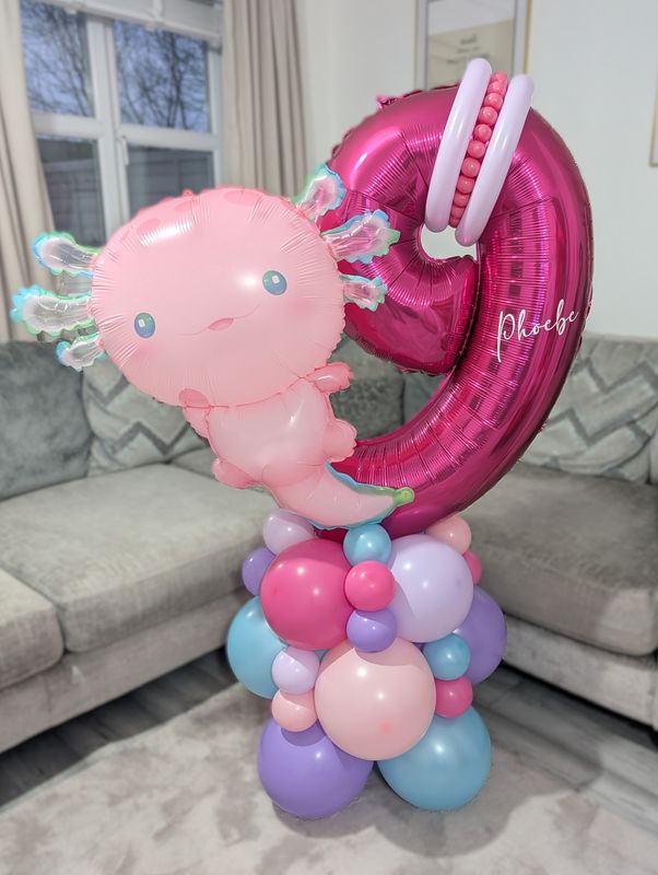 Axolotl Balloon Stack with Personalised Pink Number