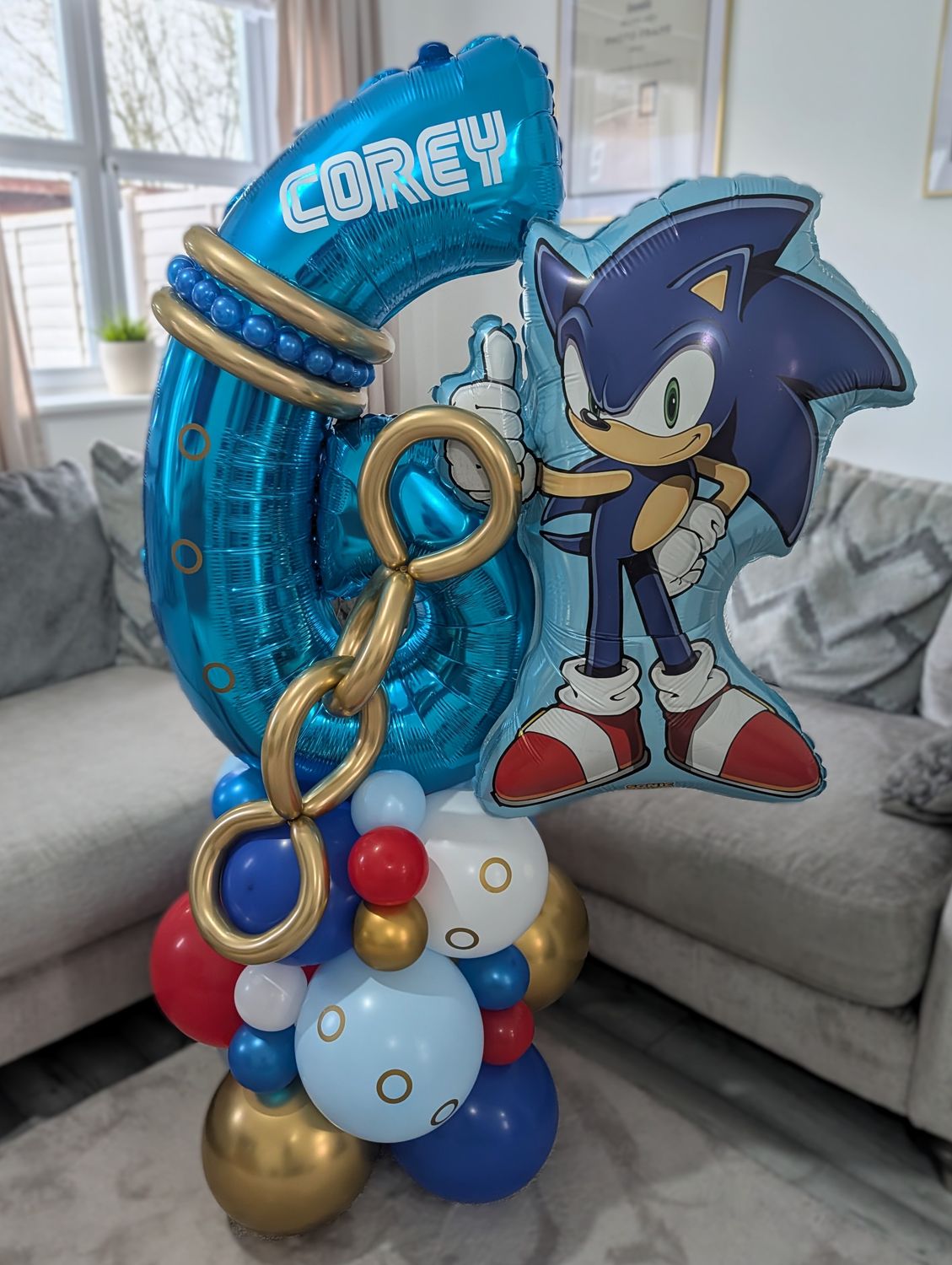Sonic Balloon Stack with Personalised Blue Number