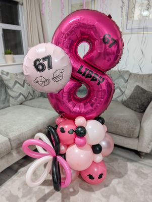 “6 7” Meme Balloon Stack with Personalised Pink Number