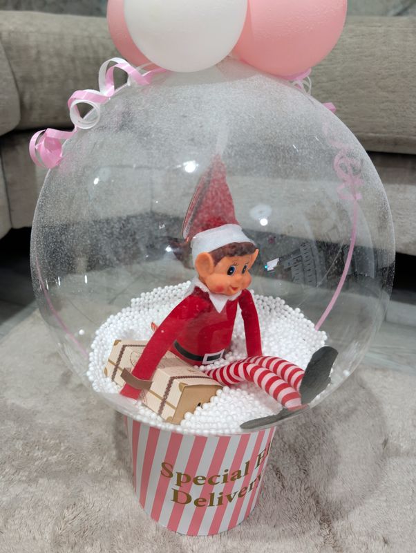 Pink Heart Elf Arrival Clear Mini Bubble Balloon