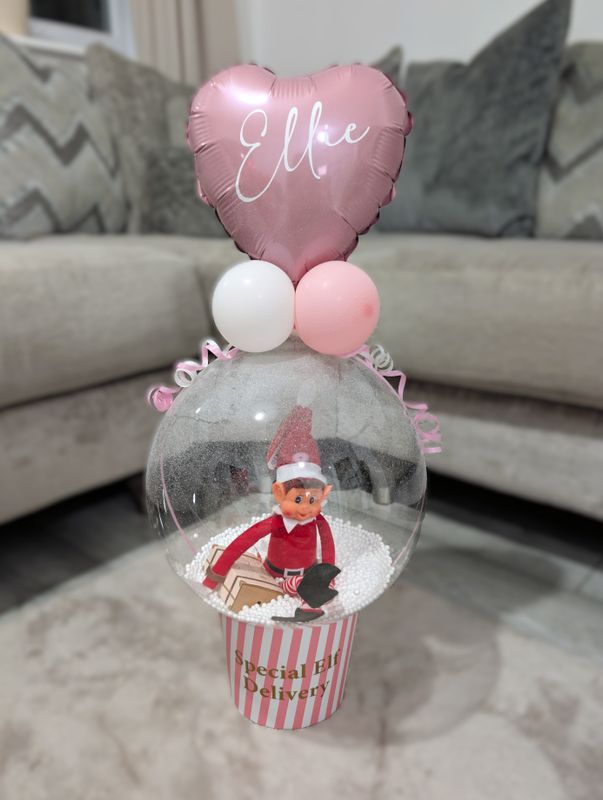 Pink Heart Elf Arrival Clear Mini Bubble Balloon