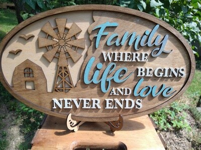 Windmill ~ Family Life Love Never Ends Layered 3D Wall Art