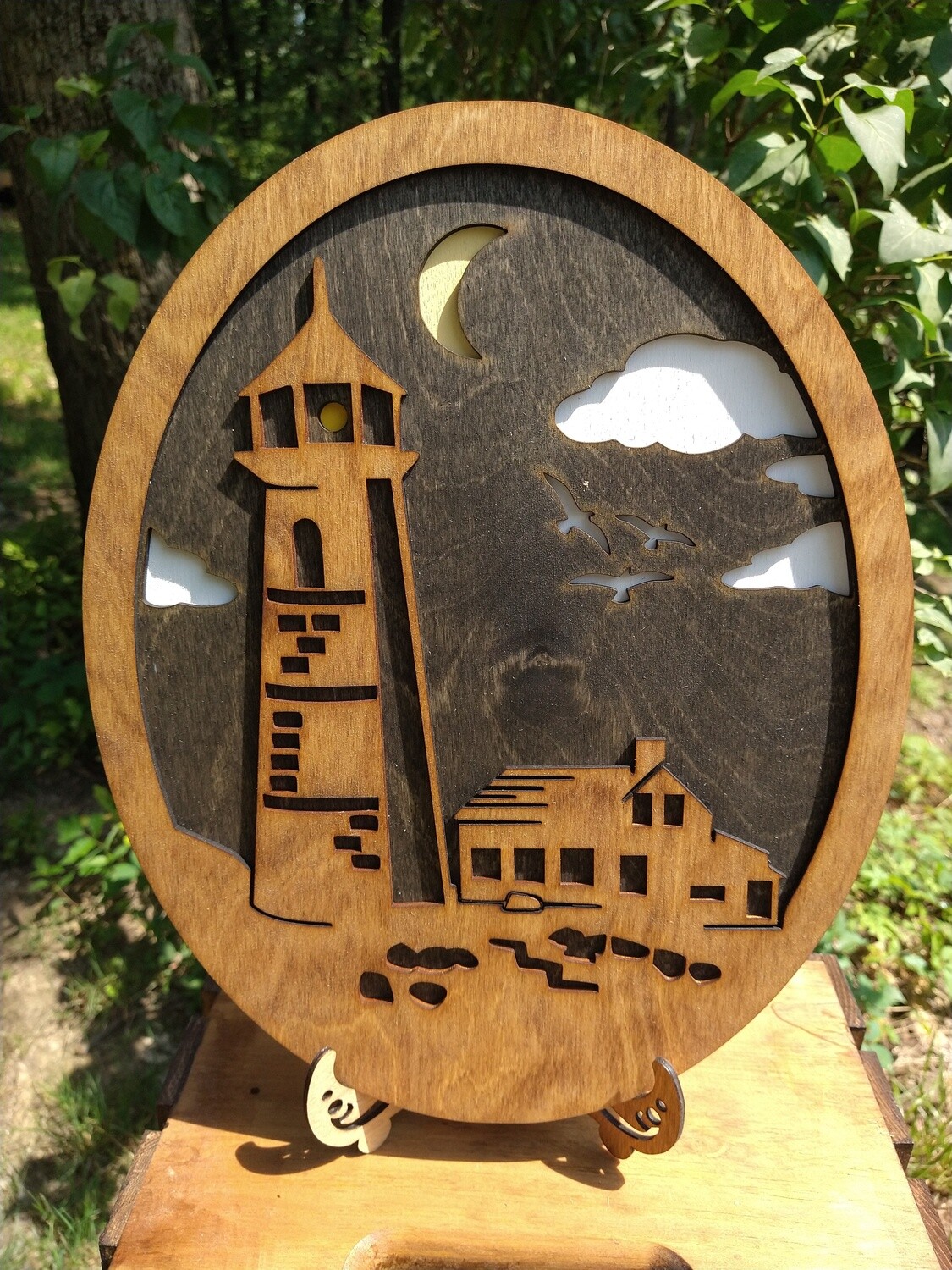 Light House night Layered 10.5&quot; Round 3D Wall Art