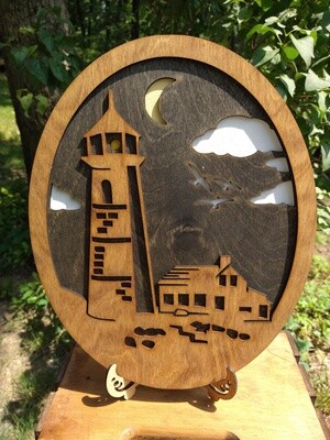 Light House night Layered 10.5&quot; Round 3D Wall Art