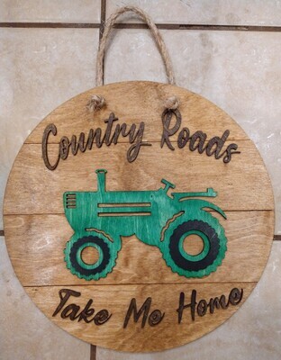 Country Roads tractor Layered 16&quot; Shiplap Round 3D Wall Art