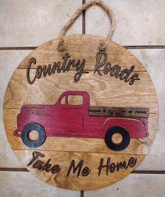Country Roads Truck Layered 15.5" Shiplap Round 3D Wall Art
