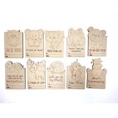 Kids Animal Wooden Valentine&#39;s Day Cards