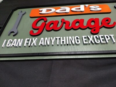 Dad&#39;s Garage 9&quot;x16&quot; 3D Wall Art Personalizable