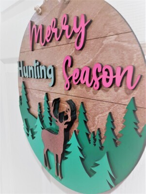 Merry Hunting Season Layered 15.5&quot; Shiplap Round 3D Wall Art