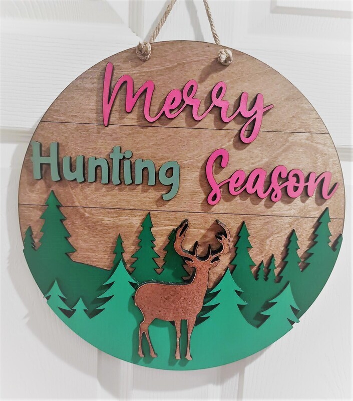 Merry Hunting Season Layered 15.5&quot; Shiplap Round 3D Wall Art