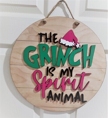 Grinch is my Spirit animal Layered 15.5&quot; Shiplap Round 3D Wall Art