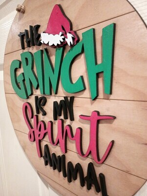Grinch is my Spirit animal Layered 15.5&quot; Shiplap Round 3D Wall Art
