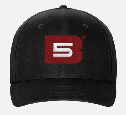 B5 Embroidered Baseball Cap, Black w/Red &amp; White Logo