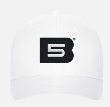 B5 Embroidered Baseball Cap, White w/Black &amp; White Logo